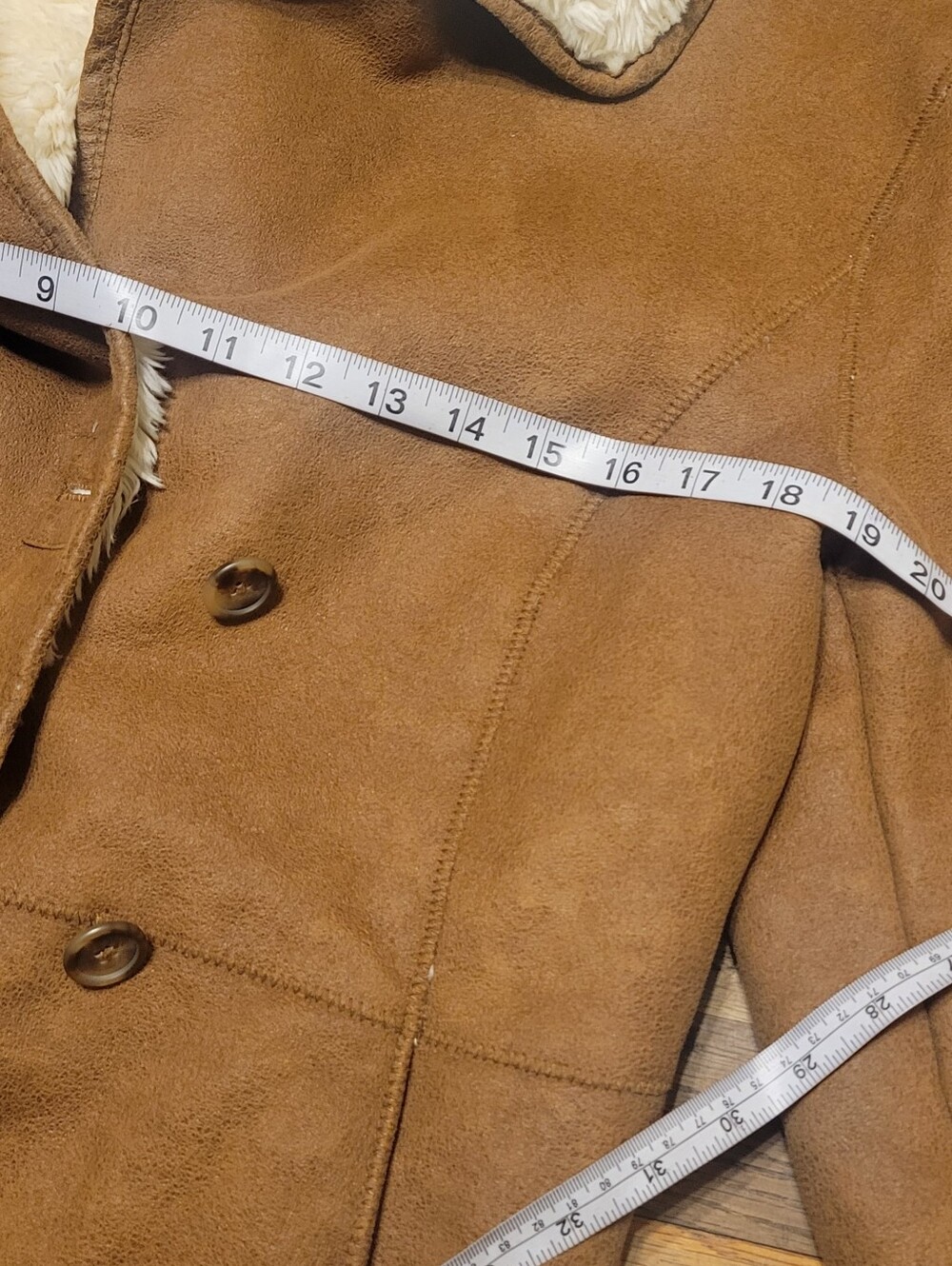Women's Tan Faux-Suede Double-Breasted Shearling Jacket - Picture 11 of 11